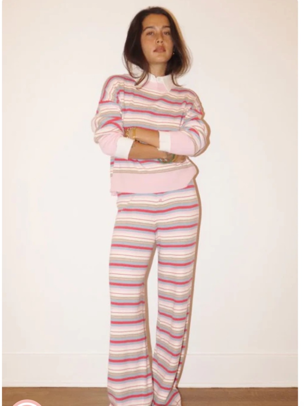 Le lis Striped Knit Sweater & Wide Leg Pants Set in Pink